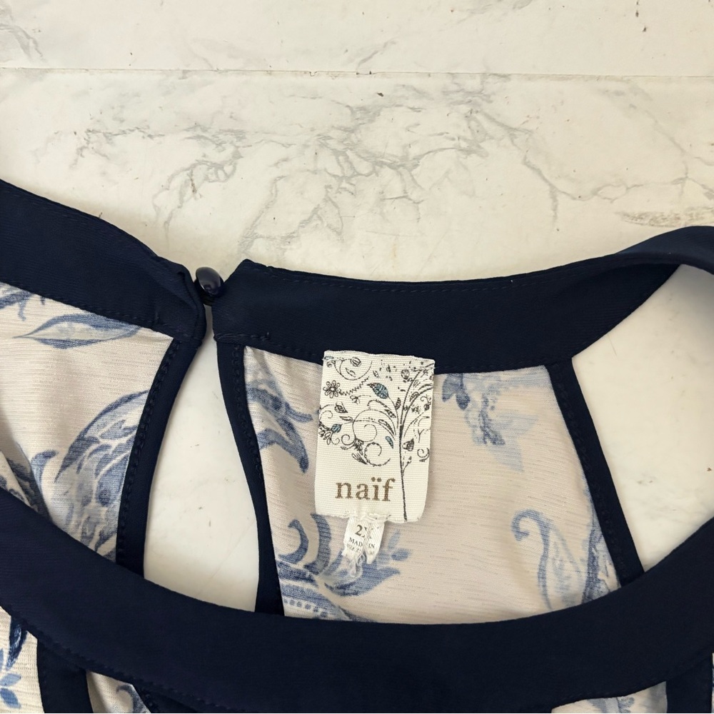 Naif Short Sleeve Pullover Blouse Women’s Plus Sz 2X Blue Paisley Strappy Top​ - Picture 5 of 5